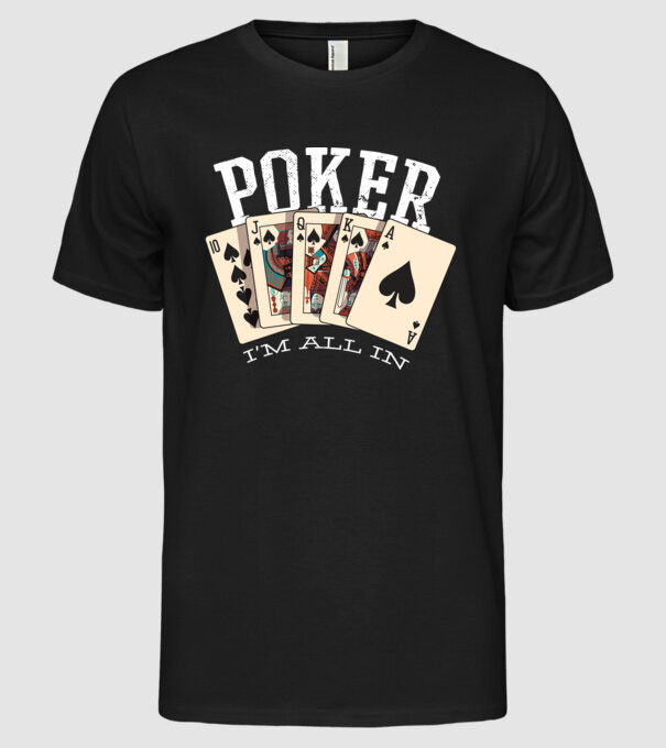 Poker All in model negru pe tricou