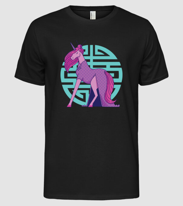 Qipao unicorn model negru pe tricou