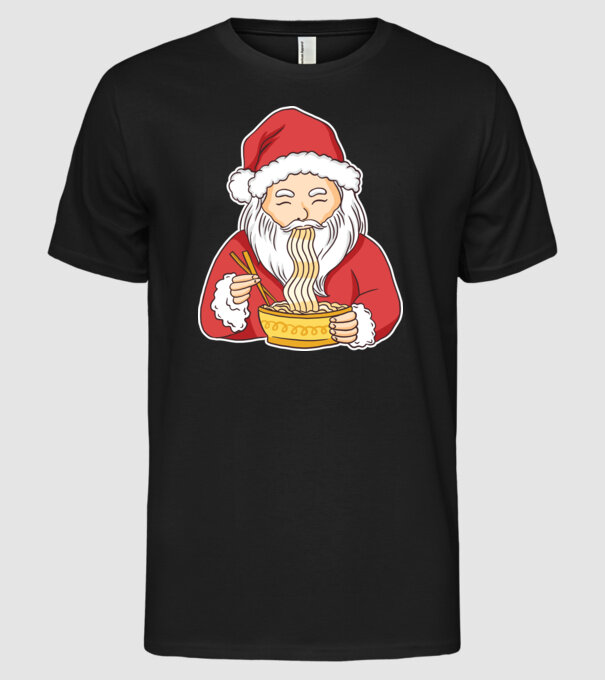 Moș Crăciun Ramen model negru pe tricou