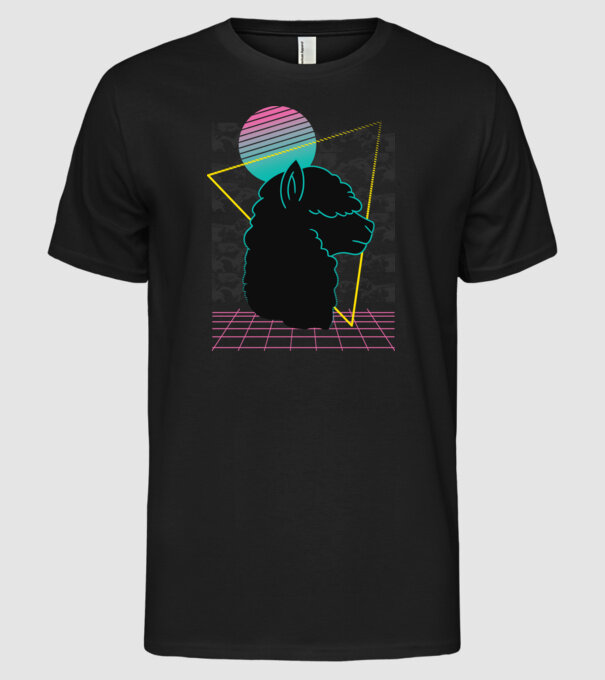 Retro Alpaka model negru pe tricou