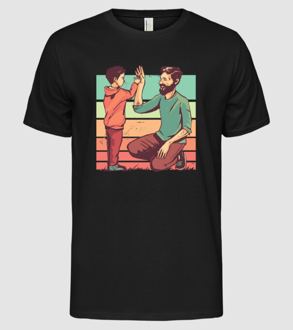 Tată și fiu retro model negru pe tricou