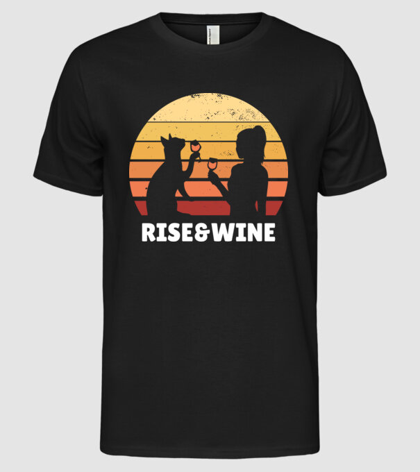 Fată Retro cu pisică și vin model negru pe tricou
