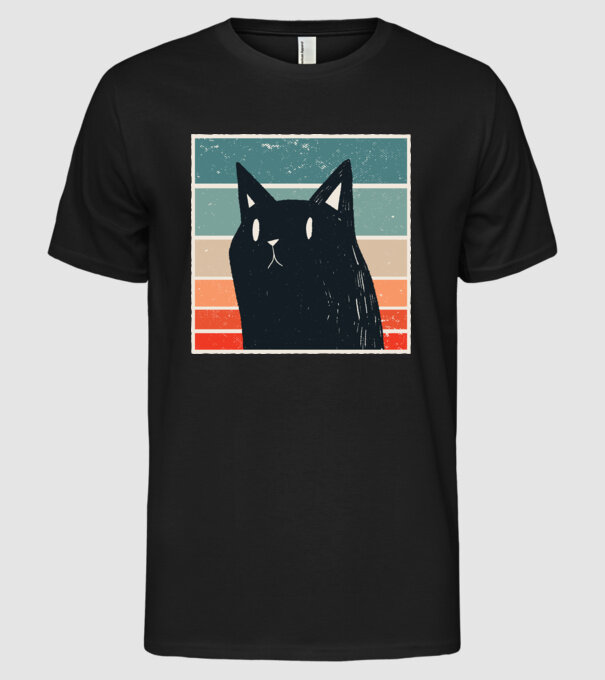 Pisică retro model negru pe tricou