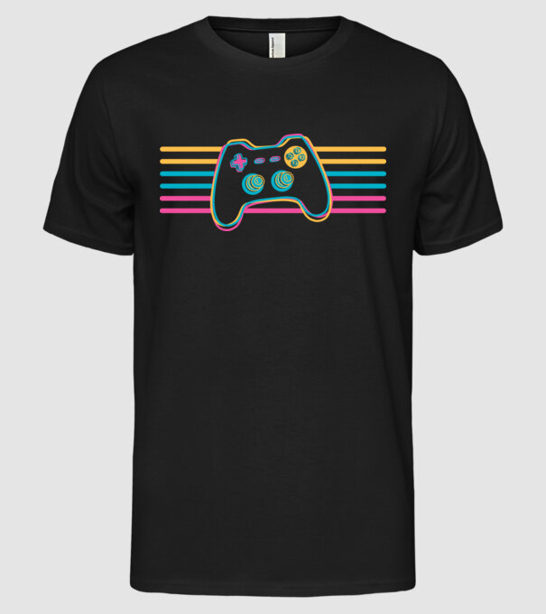 Gamer Controler Retro model negru pe tricou