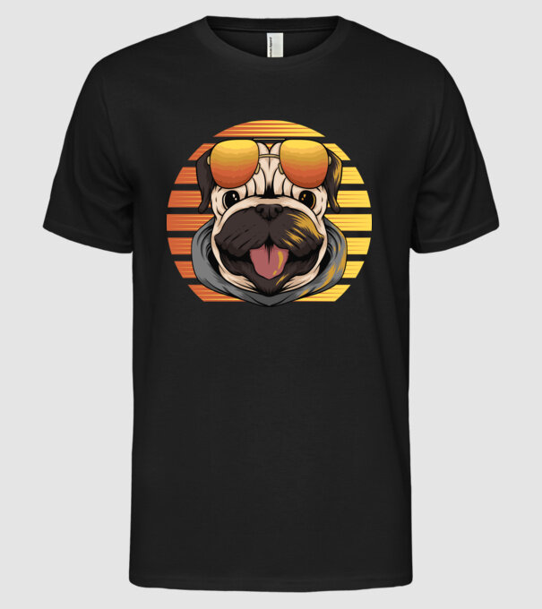 Retro mops model negru pe tricou