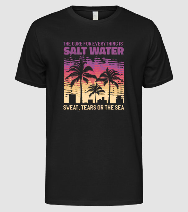 Retro Sunset - Apa sărată este leac pentru orice model negru pe tricou