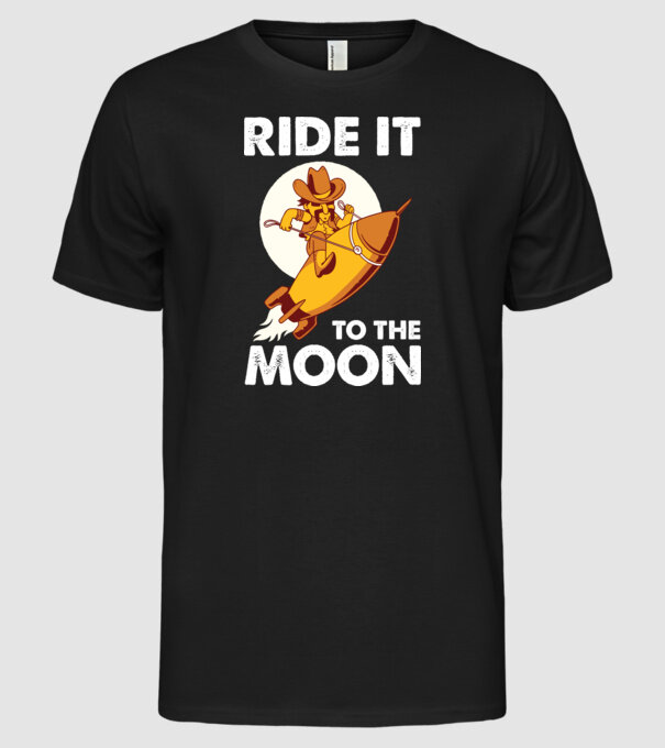 Ride it to the moon Bitcoin model negru pe tricou