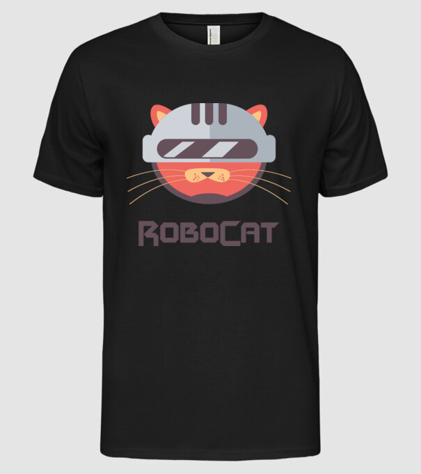 Robocat model negru pe tricou