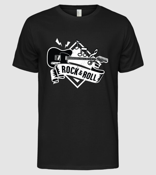 Rock & Roll chitară model negru pe tricou