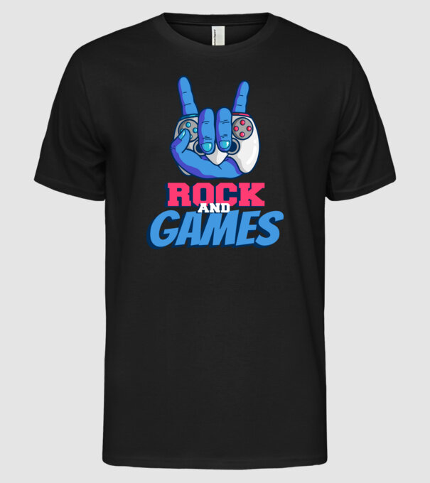 Rock And Games model negru pe tricou