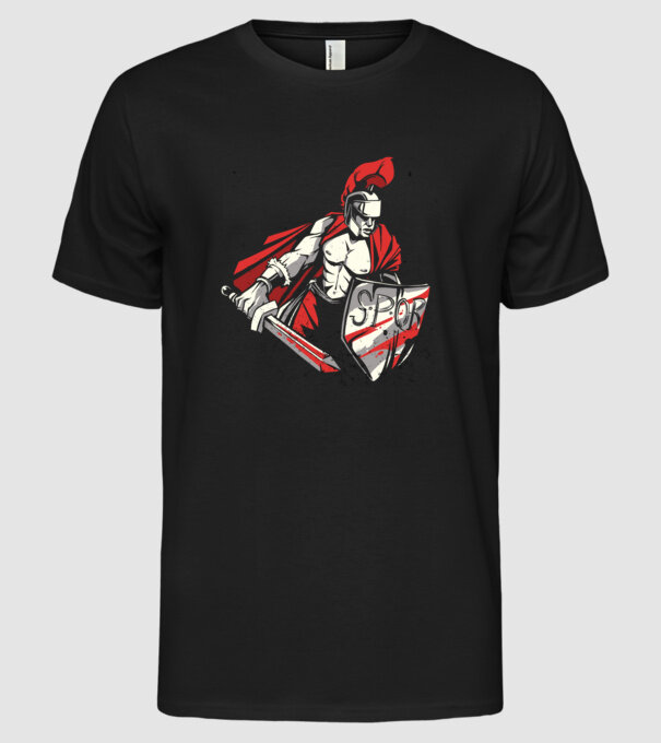 SPQR războinic Roman model negru pe tricou