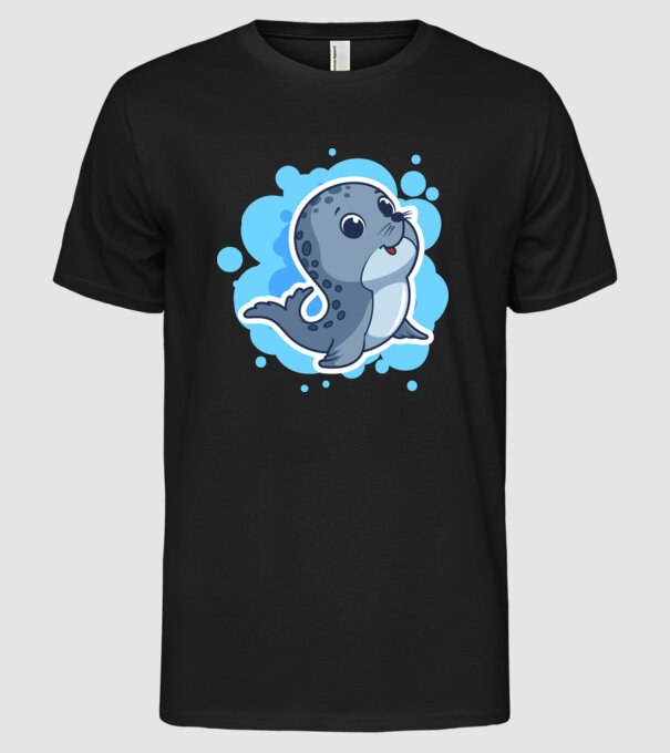 Sea Lion - Focă drăguță model negru pe tricou