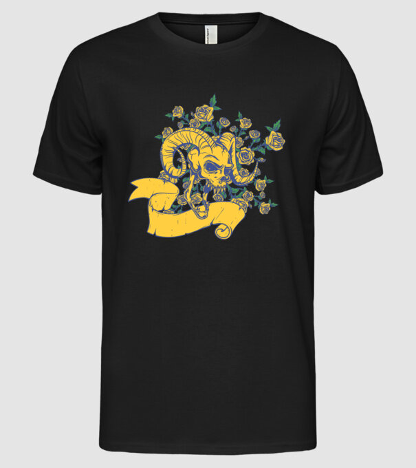 Skull with Roses model negru pe tricou