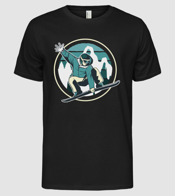 Săritură Snowboard model negru pe tricou