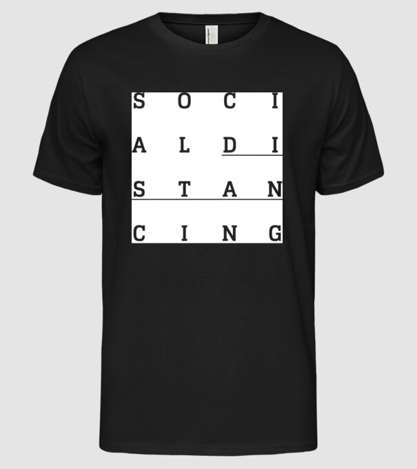 Social distancing model negru pe tricou