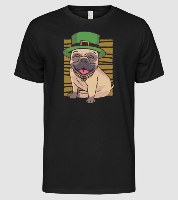 Sfântul Patrick Mops model negru pe tricou