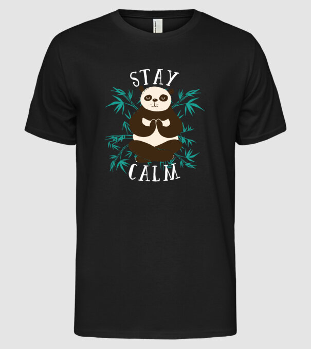 Stay Calm Panda meditație model negru pe tricou