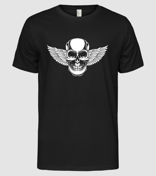 Craniu cu Aripi model negru pe tricou