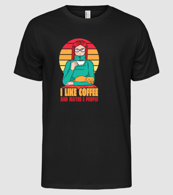 Iubesc Cafeaua și încă până la maxim 3 persoane model negru pe tricou