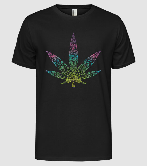 Frunză colorată de marijuana model negru pe tricou