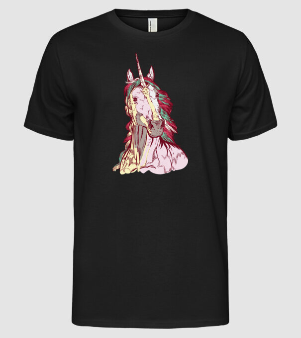 Unicorn colorat model negru pe tricou