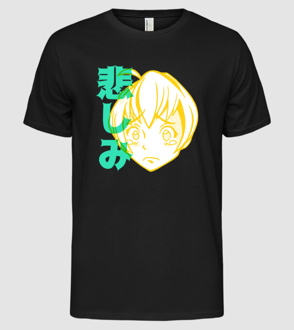 fată tristă Anime model negru pe tricou