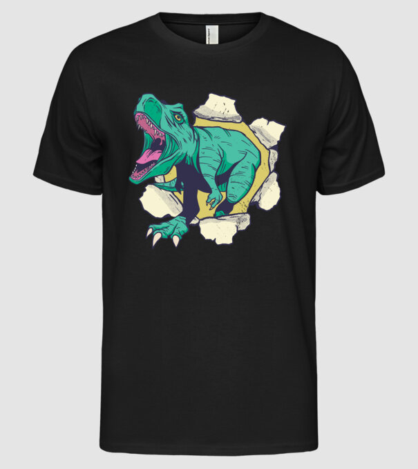 T-rex 3D model negru pe tricou