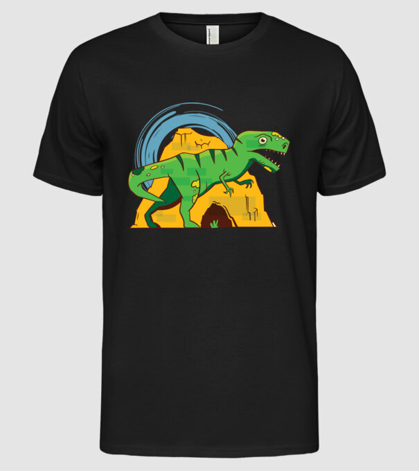 Dinozaur T-rex model negru pe tricou