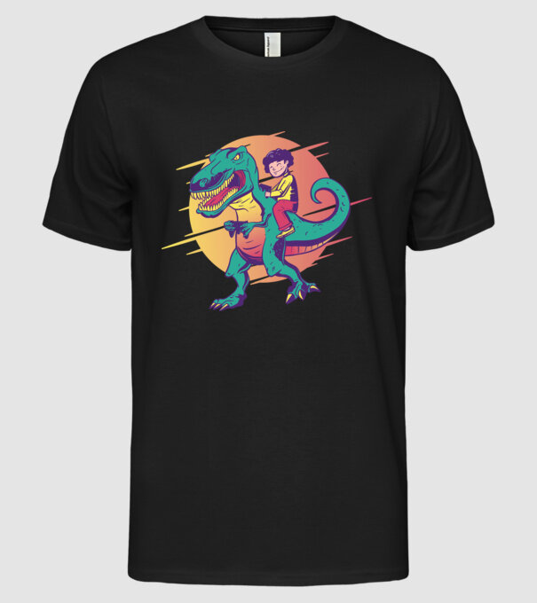 T-rex Gamer dinozaur model negru pe tricou