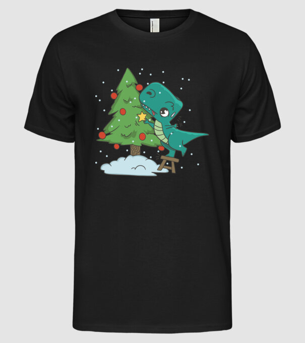 T-rex decorare pom de Crăciun model negru pe tricou