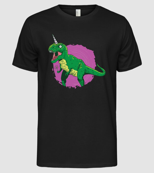 T-rex unicorn model negru pe tricou