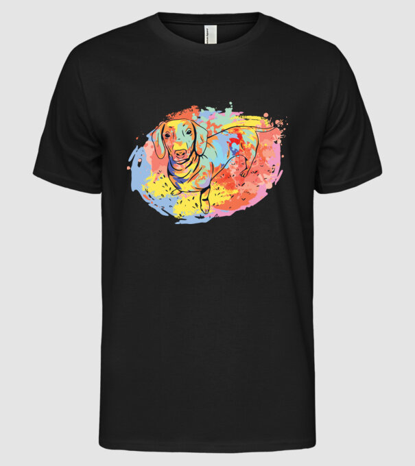 Teckel colorat model negru pe tricou