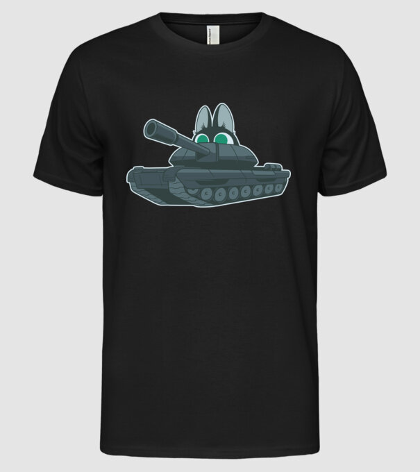 Pisică cu tanc model negru pe tricou