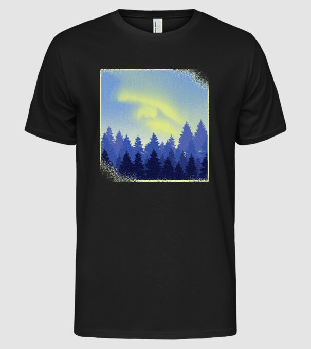 Peisaj de iarnă în pădure model negru pe tricou