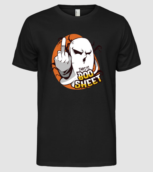 This is Boo Sheet Halloween model negru pe tricou