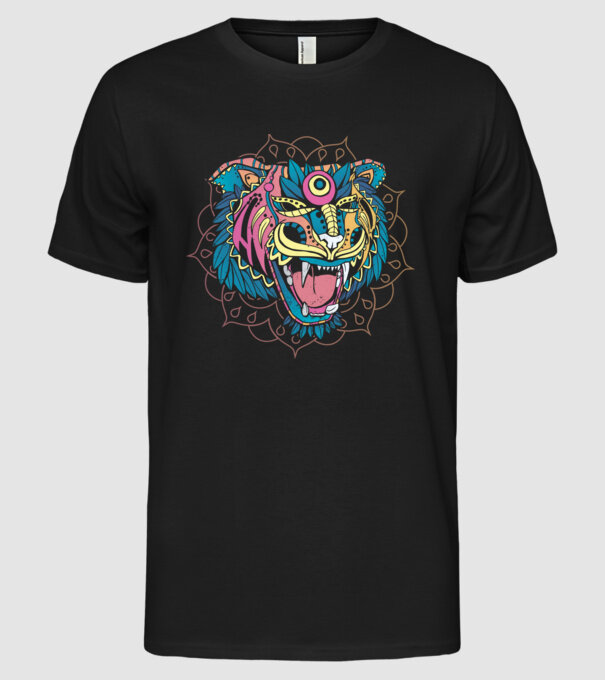 Tigru Mandala model negru pe tricou