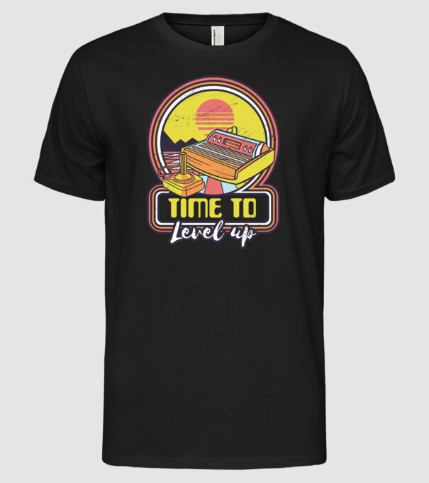 Time to Level Up model negru pe tricou