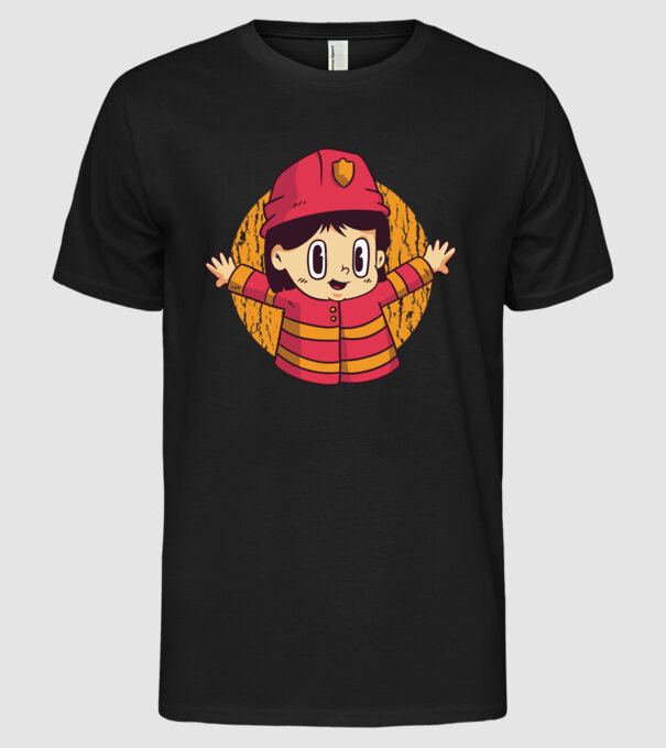 Pompier copil model negru pe tricou