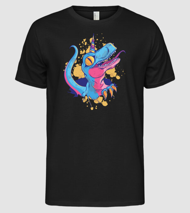 Unicornsaurus - Dinozaur Unicorn model negru pe tricou