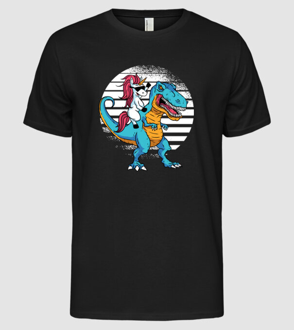Unicorn cu dinozaur tricou amuzant model negru pe tricou
