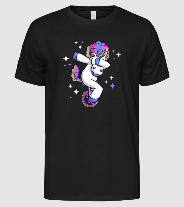 Unicorn pe monociclu model negru pe tricou