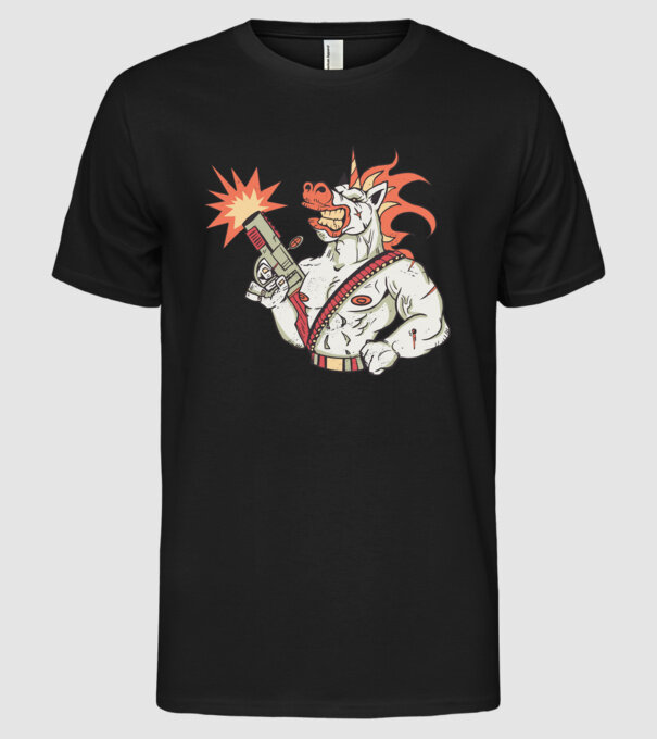 Unicorn Războinic model negru pe tricou