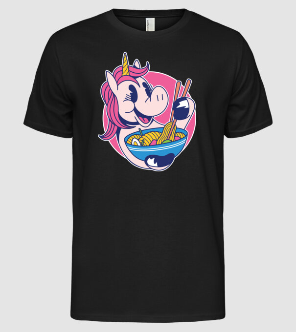 Unicorn Ramen model negru pe tricou