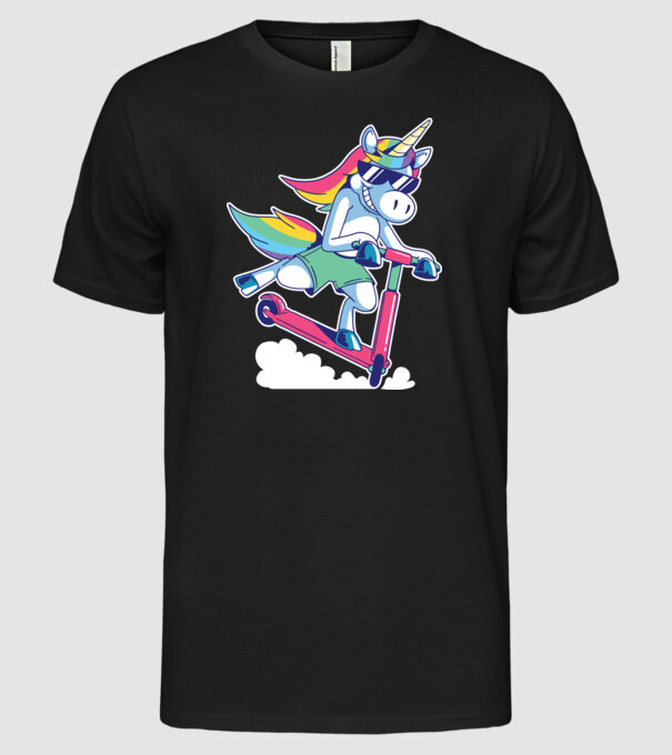 Unicorn cu trotinetă tricou amuzant model negru pe tricou