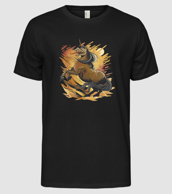 Unicorn Zombie model negru pe tricou