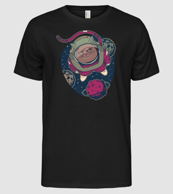 Pisică Astronaut model negru pe tricou