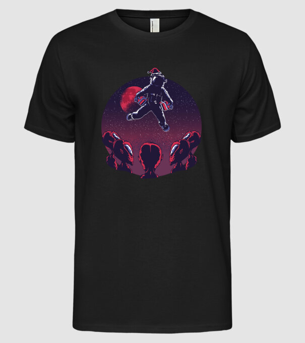 Moș Crăciun Astronaut model negru pe tricou