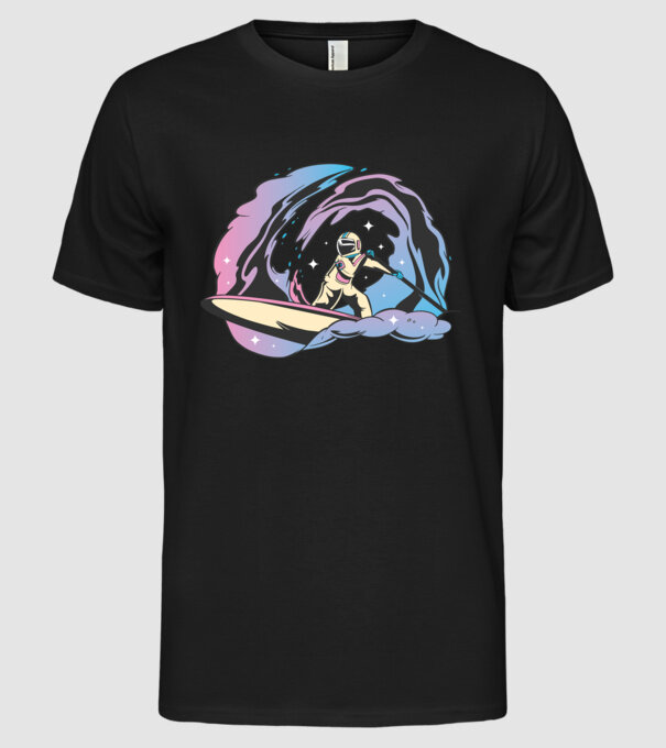 Surf Astronaut model negru pe tricou