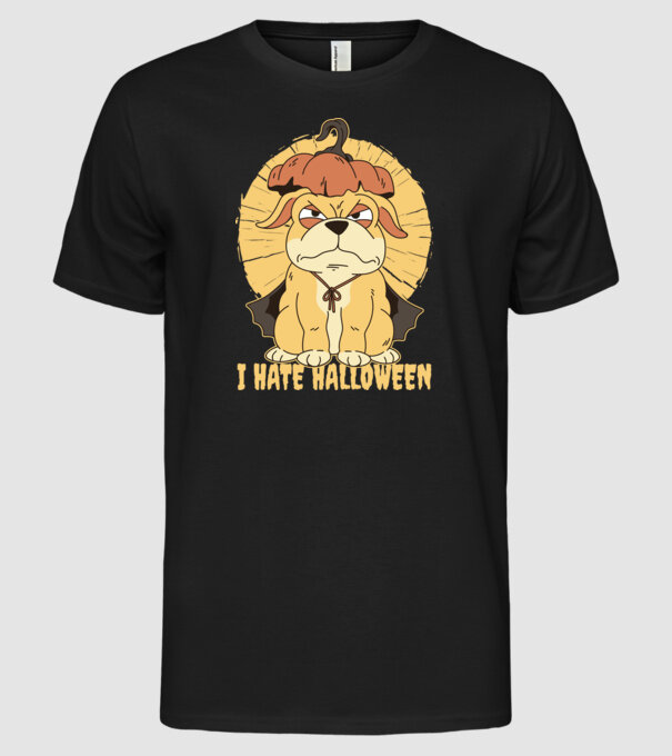 Urăsc Halloween cu câine model negru pe tricou