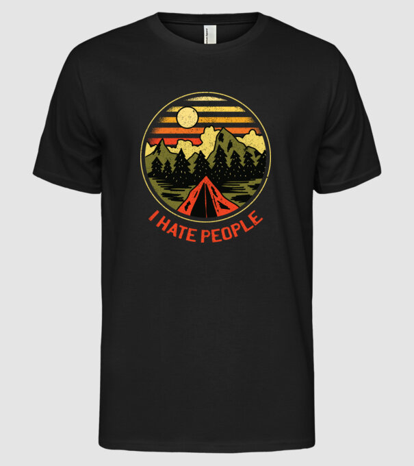 Urăsc oamenii tricou de camping model negru pe tricou
